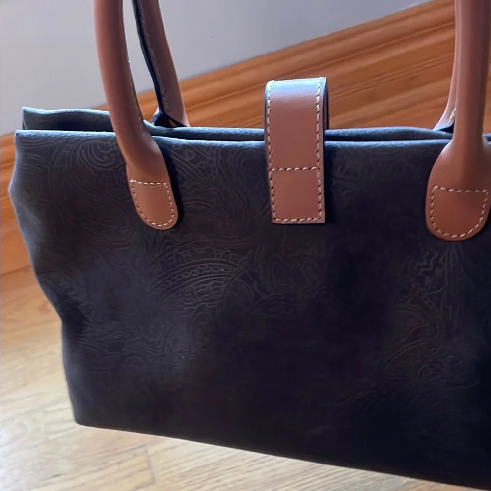 La Bagagerie Brown Paisley Design With Tan Leather Handbag - Picture 4 of 13